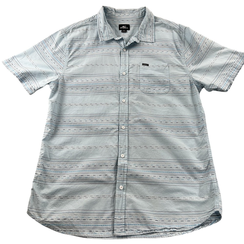 O'Neill Striped Short Sleeve Button Up Shirt 2XL Blue Men Surf Casual Pocket
